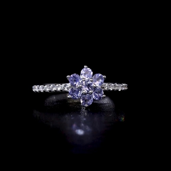 Tanzanite and white zircon platinum over SS size 7 ring NEW - Picture 3 of 3
